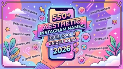550+ aesthetic Instagram names with cute, cool, and unique username ideas in a stylish social media design for 2026