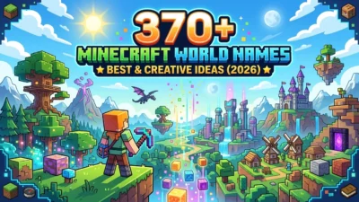 370+ Minecraft world names with creative fantasy landscapes, pixel-style blocks, and epic survival world ideas for 2026