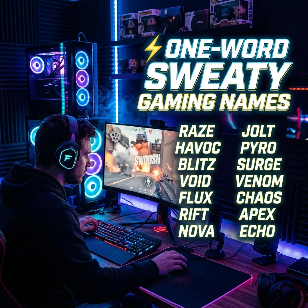 One-word sweaty gaming names with competitive, tryhard, pro-style, fierce, and unique ideas for gamers in 2026