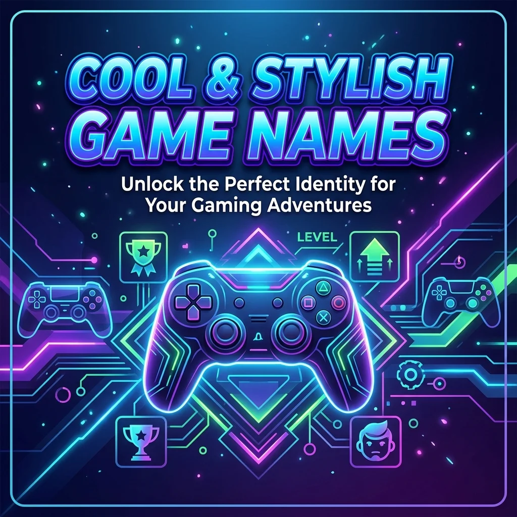 Cool and stylish game names with modern gaming visuals, neon effects, and creative gamer ID ideas for 2026