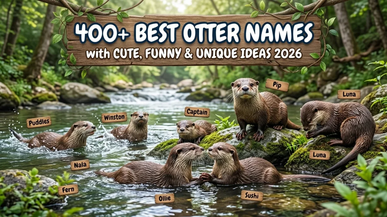 400+ best otter names with cute, funny, and unique pet name ideas featuring adorable otters in a playful nature theme