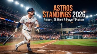 Astros standings 2026 showing Houston's 81-81 record, AL West title, and playoff position