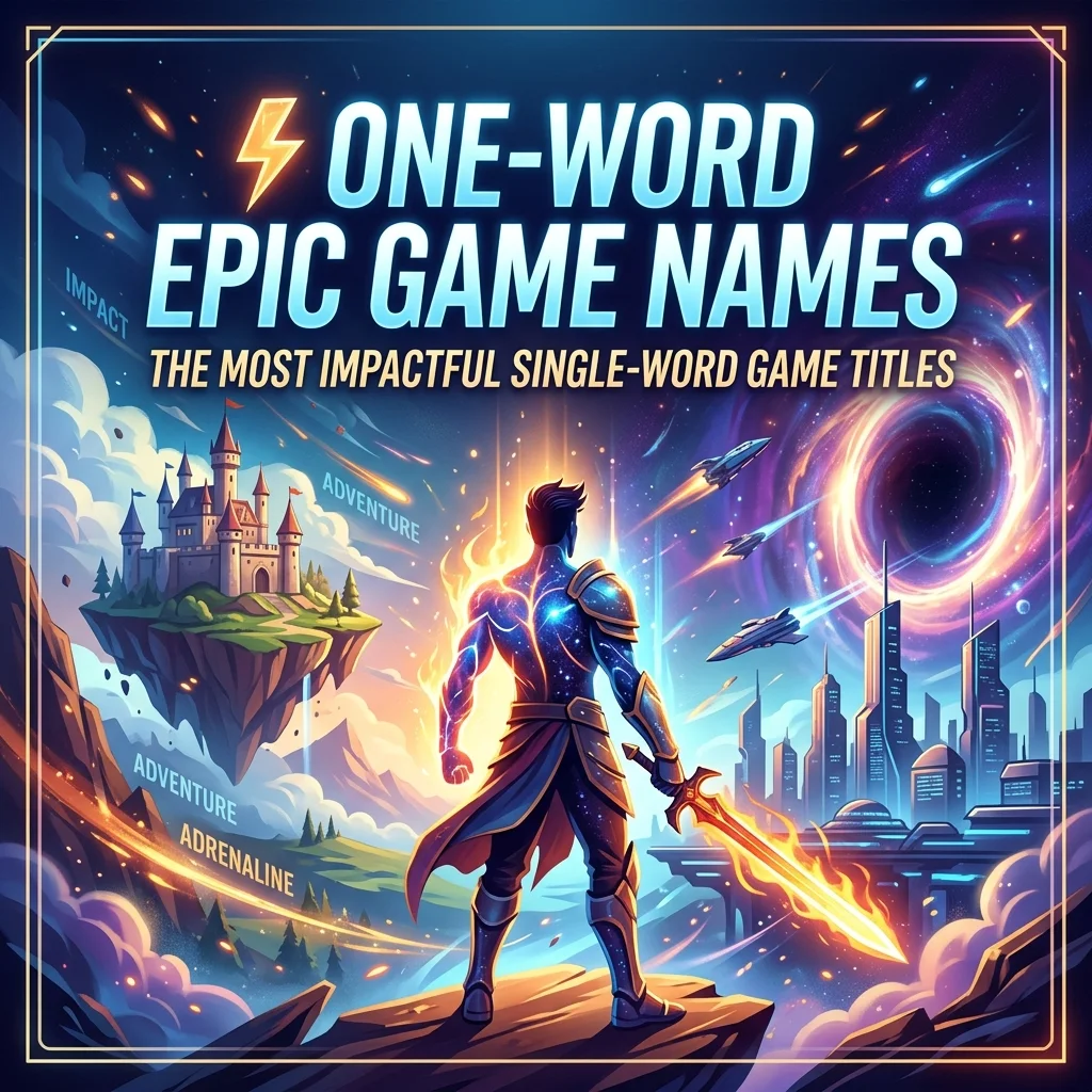 One-word epic game names with cool, powerful, legendary, creative, and unique ideas for gamers in 2026