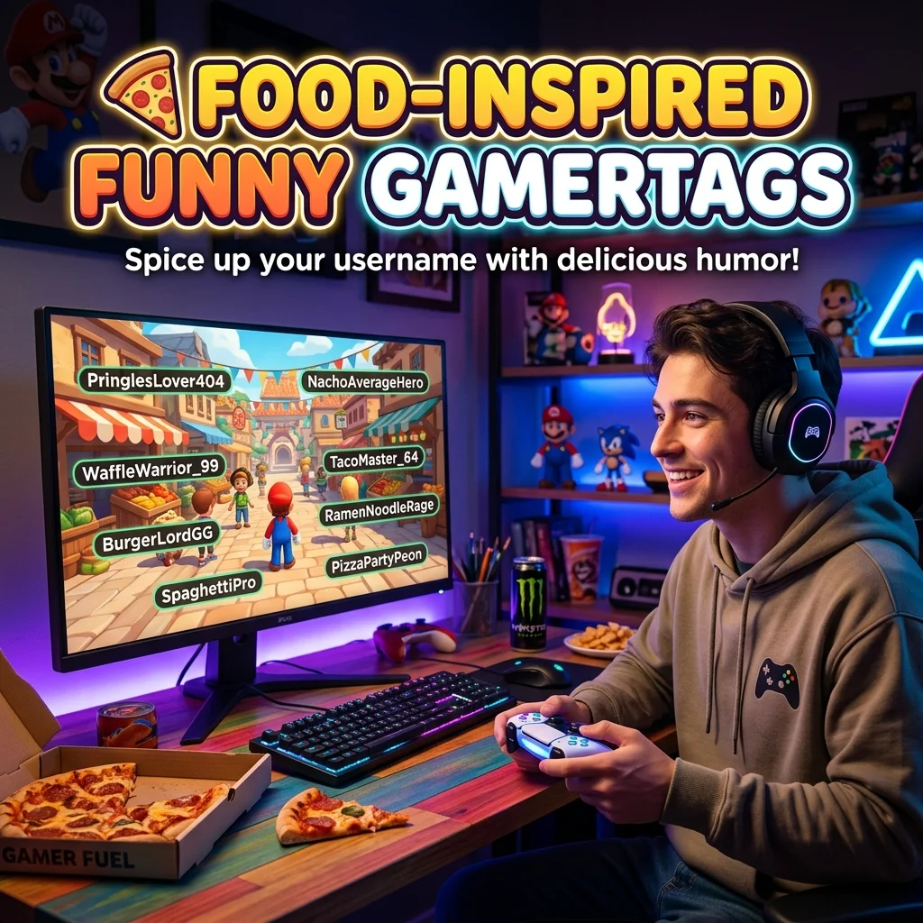 Food-inspired funny gamertags with hilarious, creative, pun-filled, tasty, and unique ideas for gamers