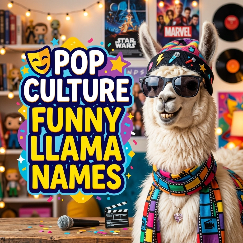 Pop culture funny llama names with hilarious, clever, creative, movie, TV, gaming, and character-inspired ideas