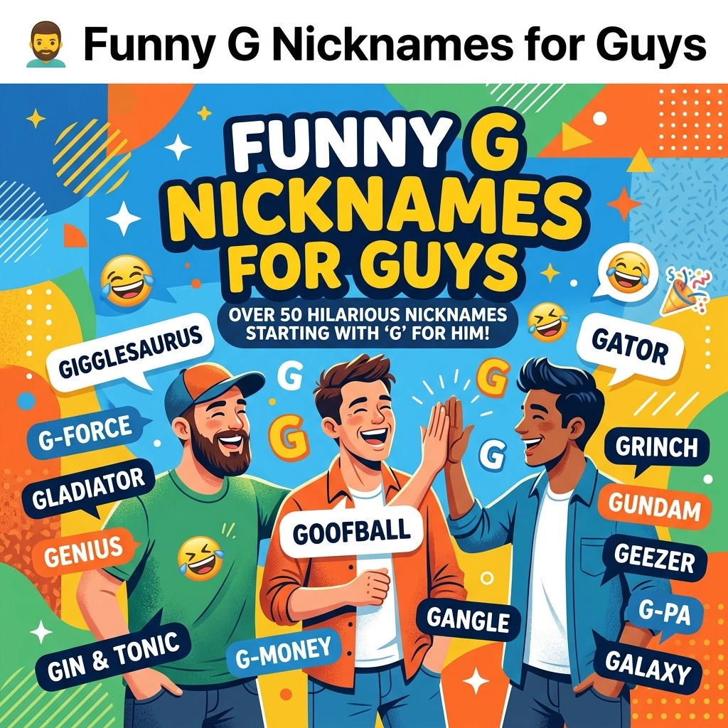 Funny G nicknames for guys with hilarious, goofy, clever, cool, and creative ideas for gaming and social media
