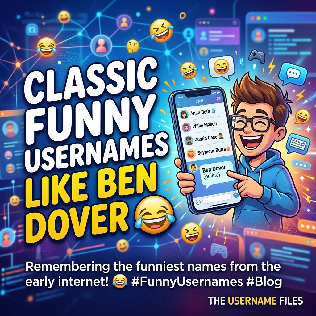 Classic funny usernames like Ben Dover with hilarious, clever, pun-based, witty, and playful ideas for social media and gaming