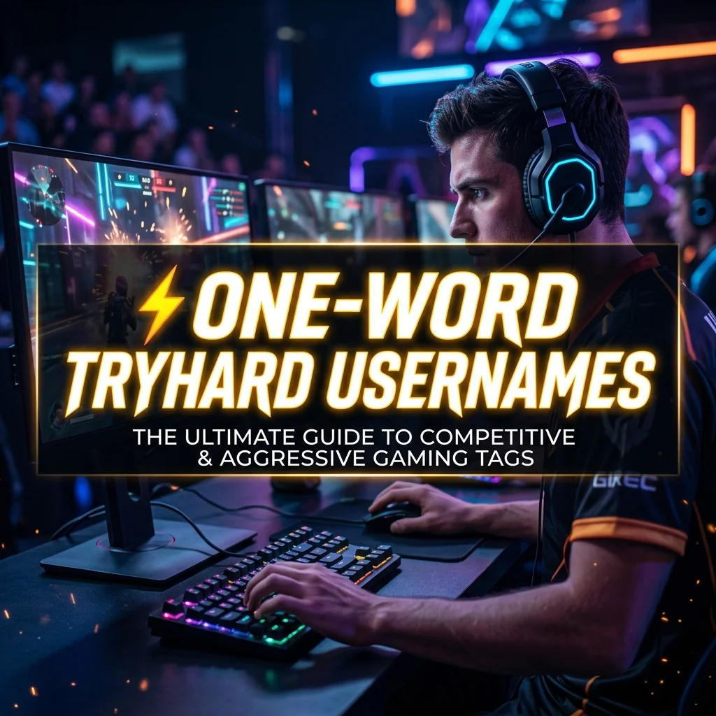 One-word tryhard usernames with sweaty, competitive, pro-style, fierce, short, and unique ideas for gamers