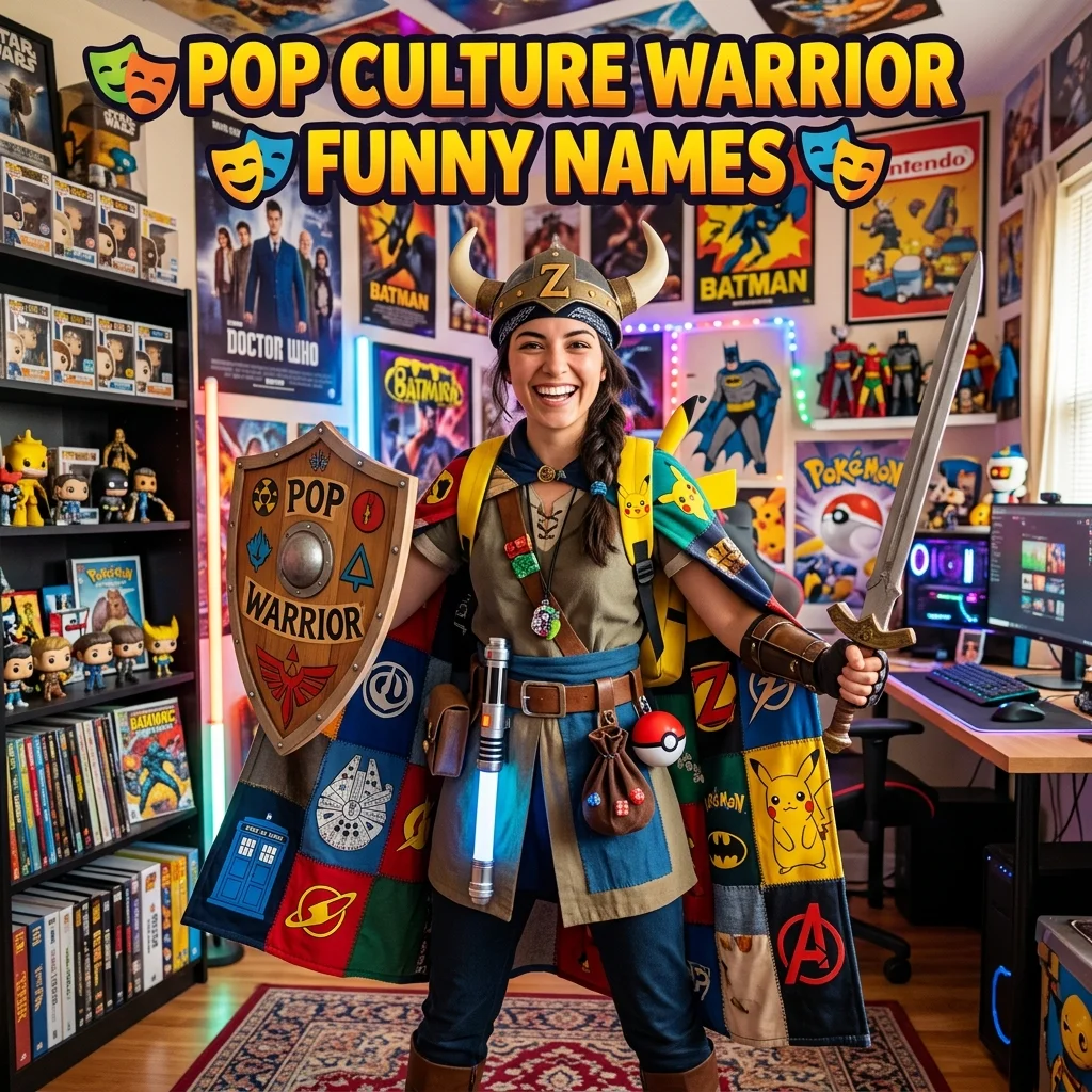 Pop culture warrior funny names with hilarious, epic, clever, movie, TV, comic, and gaming-inspired ideas