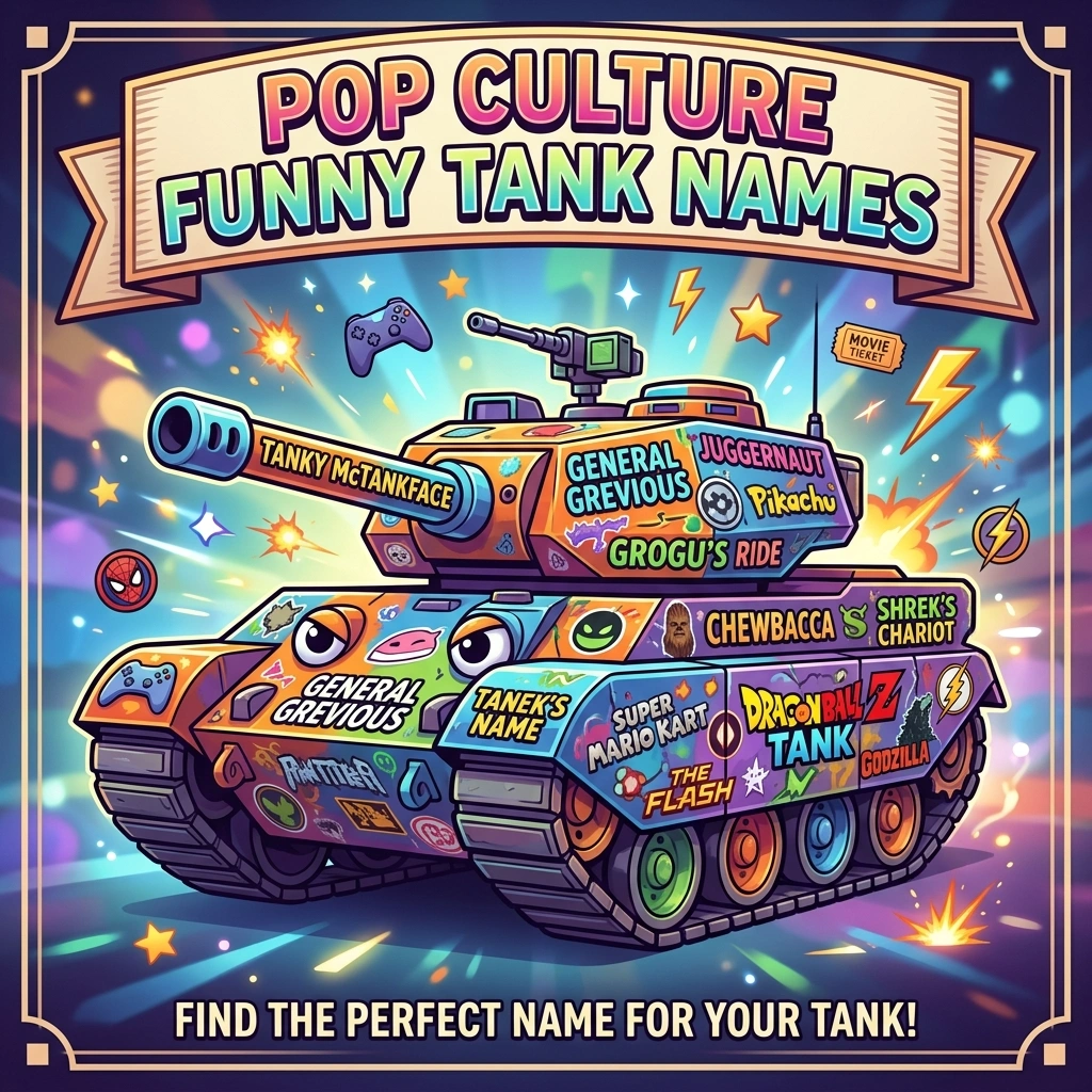Pop culture funny tank names with hilarious, creative, movie, TV, gaming, and entertainment-inspired ideas