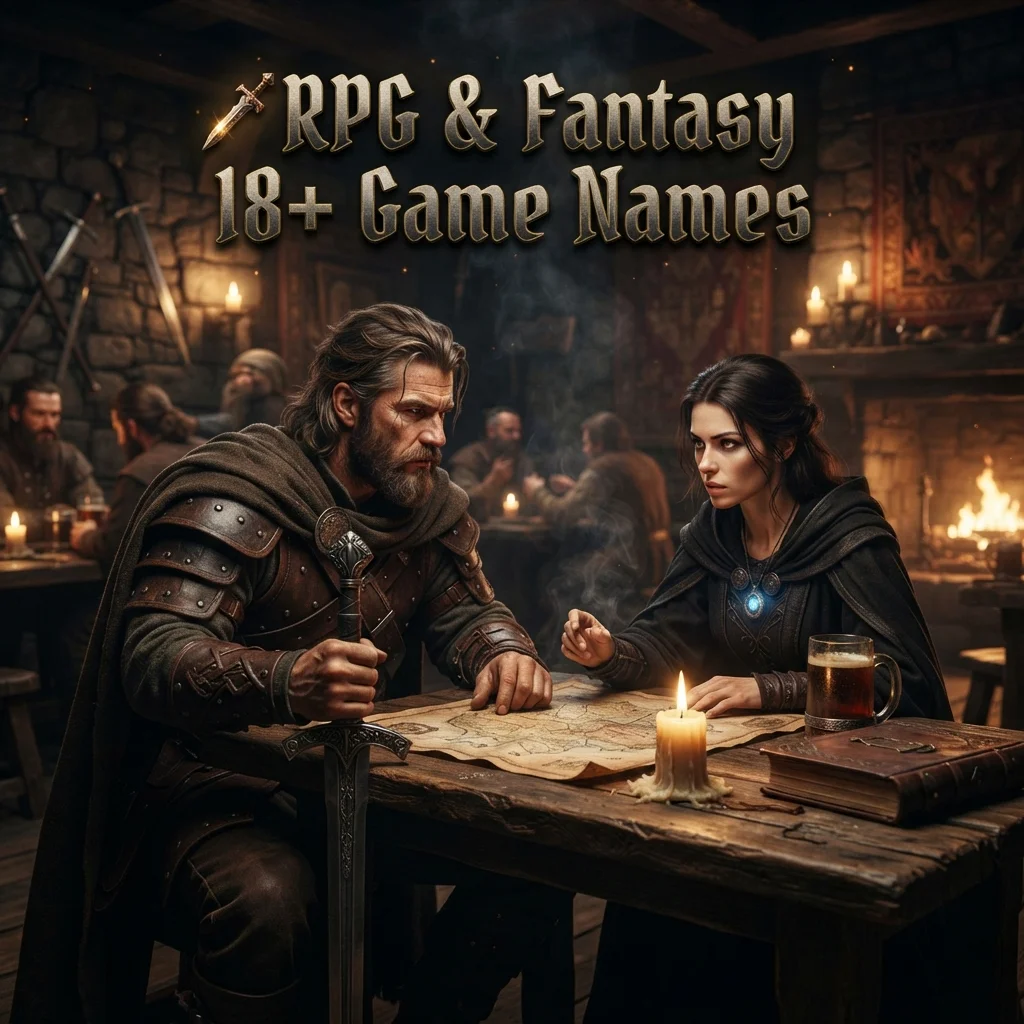 RPG and fantasy 18+ game names with dark, cool, edgy, and unique ideas