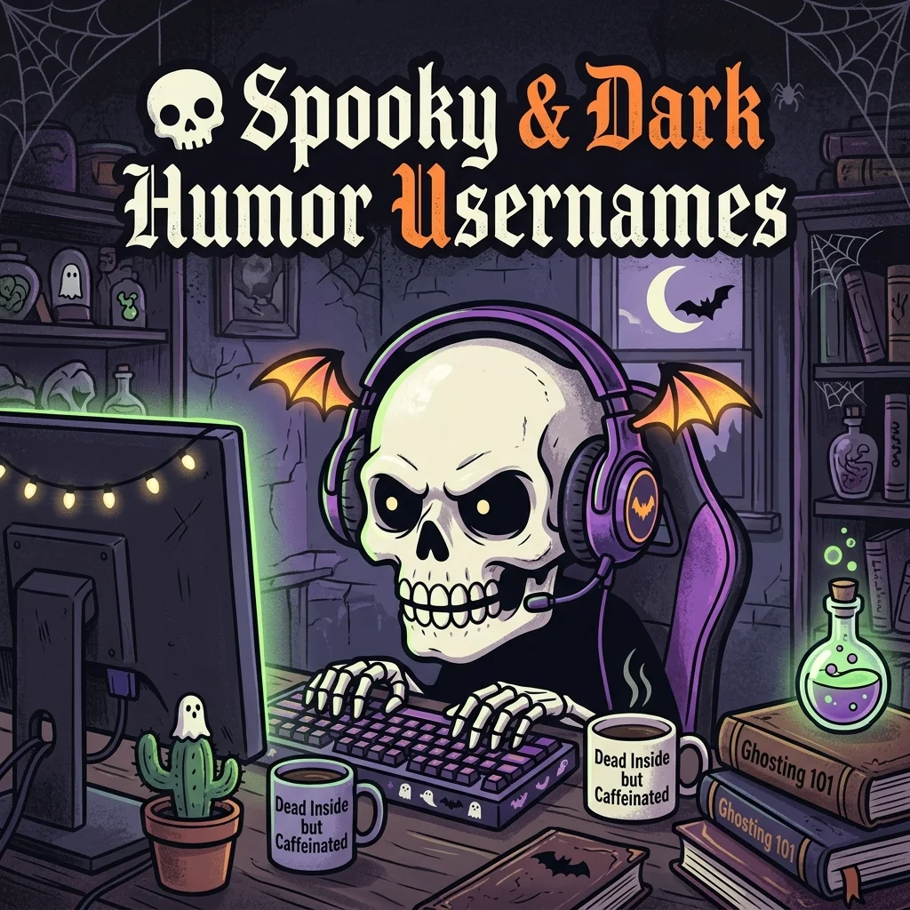 Spooky and dark humor usernames with creepy, funny, edgy, sarcastic, and clever ideas for gaming and social media