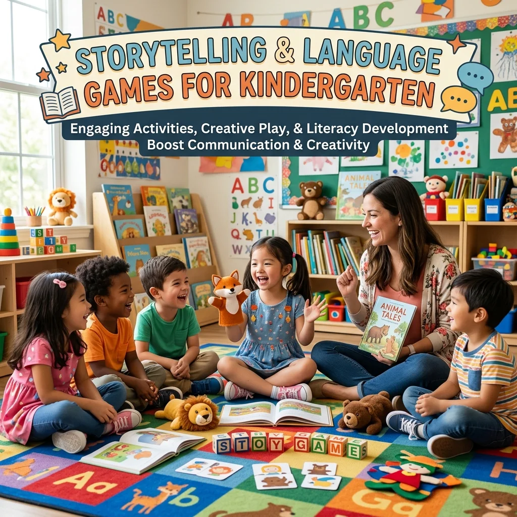 Storytelling and language games for kindergarten with fun reading, speaking, vocabulary, listening, and creative learning activities